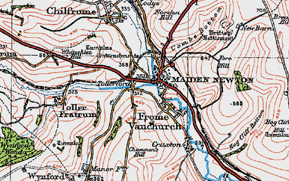 Old map of Maiden Newton in 1919