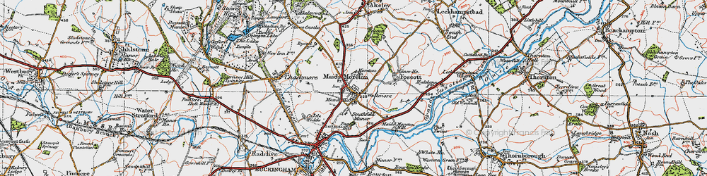Old map of Maids' Moreton in 1919