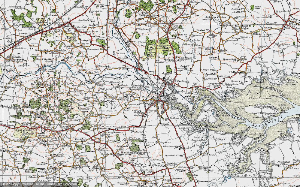 Old Map of Historic Map covering Beeleigh Abbey in 1921