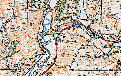 Old map of Mallwyd in 1921