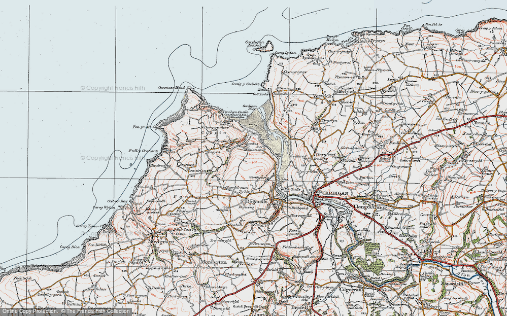 Old Map of Historic Map covering Poppit Sands in 1923
