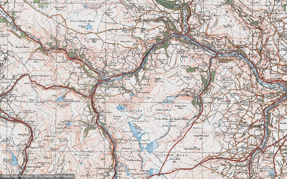 Old Map of Historic Map covering Blake Moor in 1925