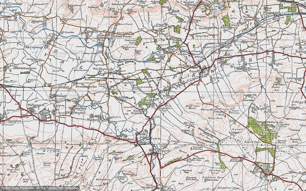 Old Map of Historic Map covering Manningford Bohune Common in 1919