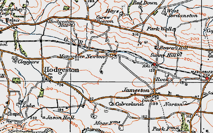 Old map of Manorbier Newton in 1922