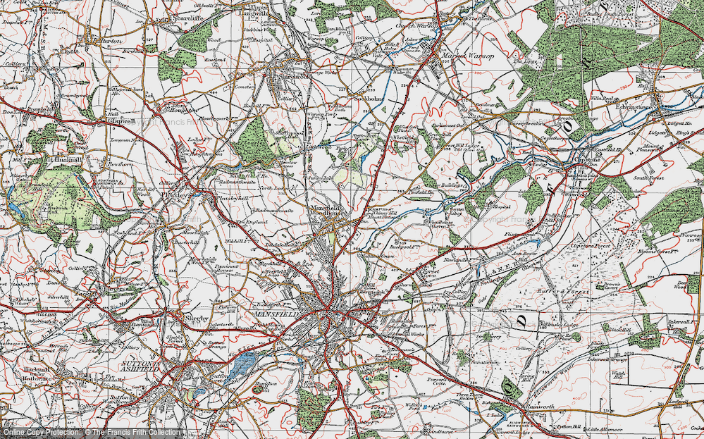 Old Map of Historic Map covering Whinney Hill in 1923