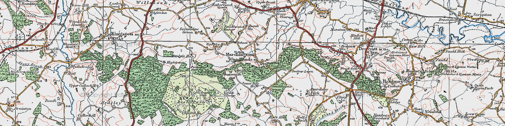 Old map of Marchington Woodlands in 1921