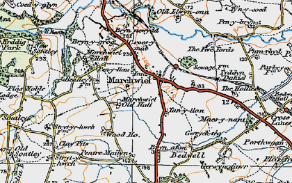 Old map of Marchwiel in 1921