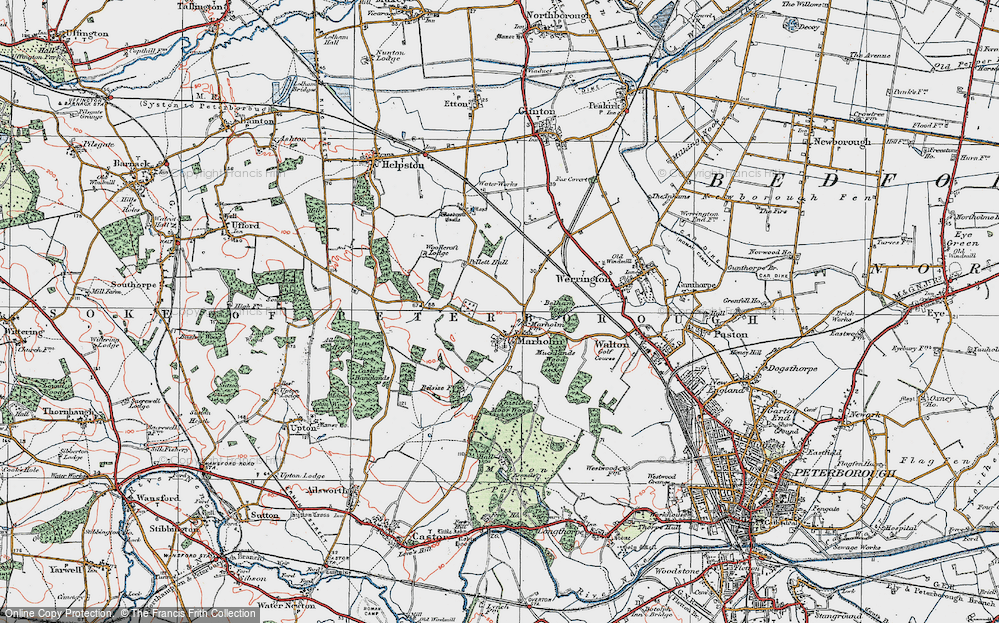 Old Map of Historic Map covering Woodcroft Lodge in 1922