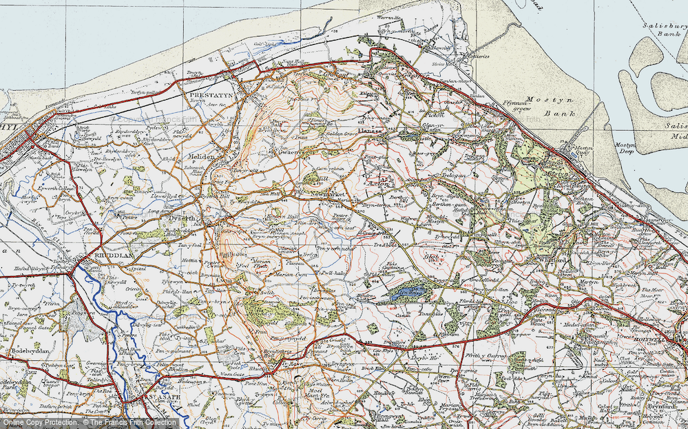 Old Map of Historic Map covering Brynterfyn in 1922