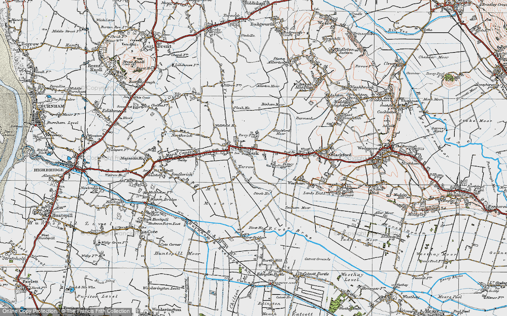 Old Map of Historic Map covering Blackford Moor in 1919