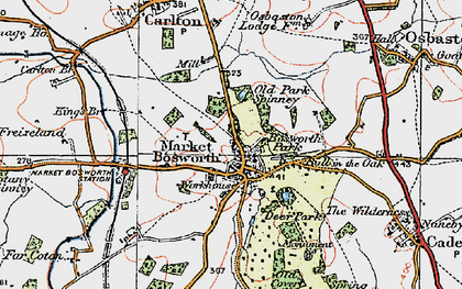 Old map of Market Bosworth in 1921