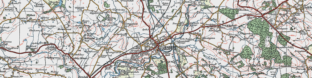 Old map of Market Drayton in 1921