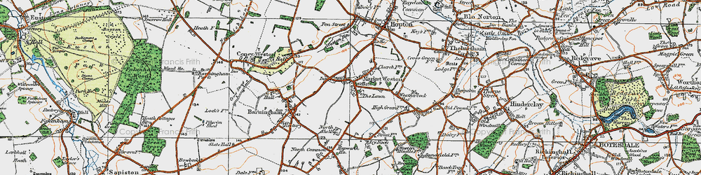 Old map of Market Weston in 1920