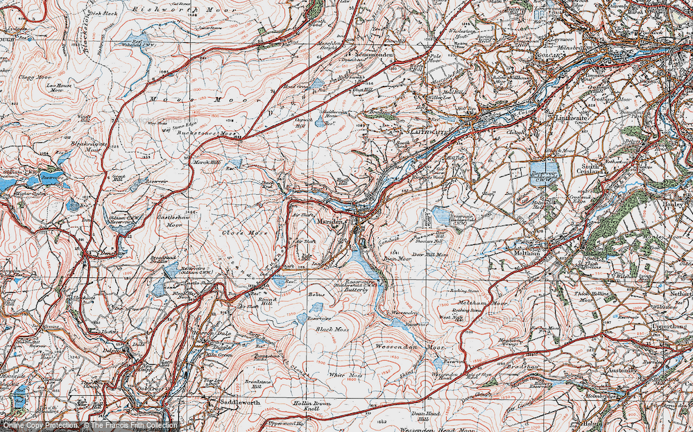 Old Map of Historic Map covering Tunnel End in 1924
