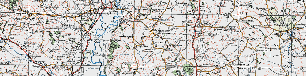 Old map of Marston Montgomery in 1921