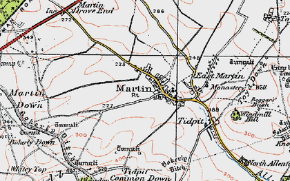 Old map of Tidpit Common Down in 1919