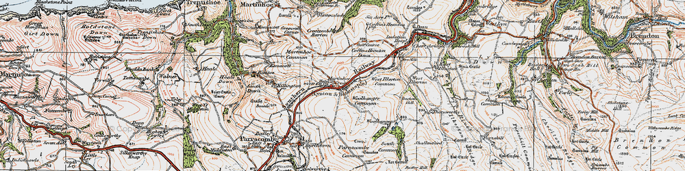 Old map of Martinhoe Cross in 1919