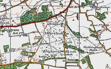 Old map of Martlesham Heath in 1921