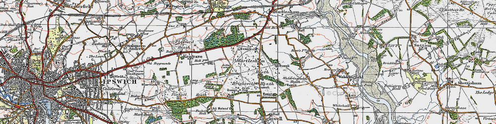 Old map of Martlesham Heath in 1921