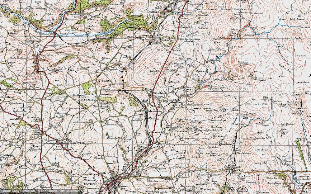 Old Map of Historic Map covering Blackdown in 1919