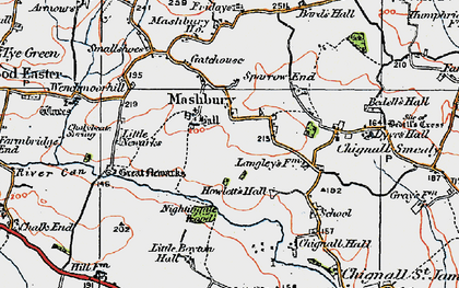 Old map of Mashbury in 1919