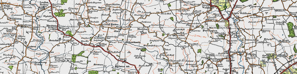 Old map of Mashbury in 1919