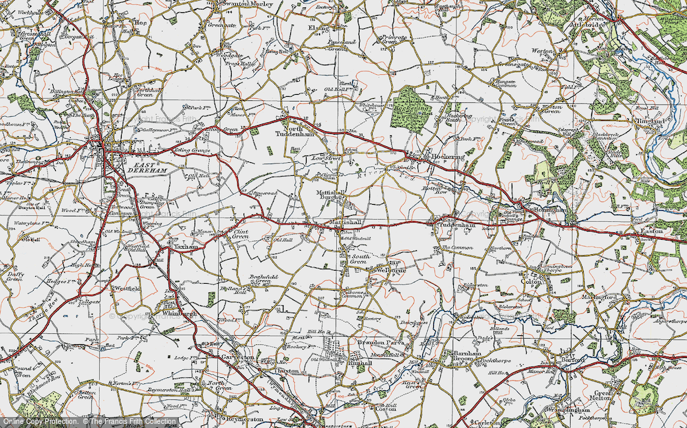 Old Map of Mattishall, 1921 in 1921