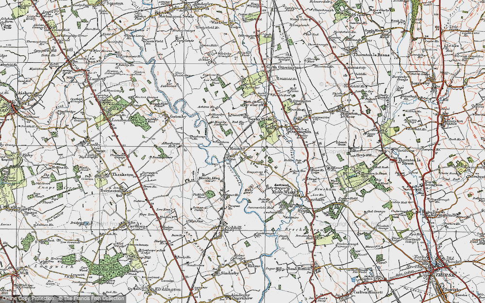 Old Map of Historic Map covering Maunby Demesne in 1925