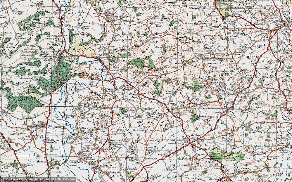 Old Map of Historic Map covering Bitterley Hyde in 1920