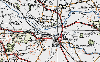 Old map of Mavesyn Ridware in 1921