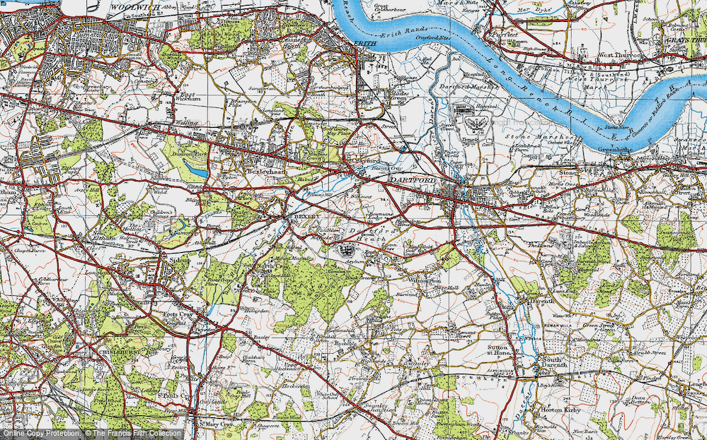 Old Map of Historic Map covering Dartford Heath in 1920