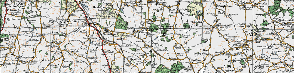 Old map of Maypole Green in 1921