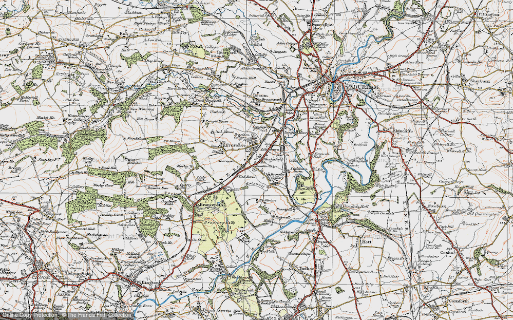 Old Map of Historic Map covering Brandon-Walk Bishop Auckland in 1925