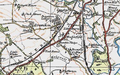 Old map of Brandon-Walk Bishop Auckland in 1925