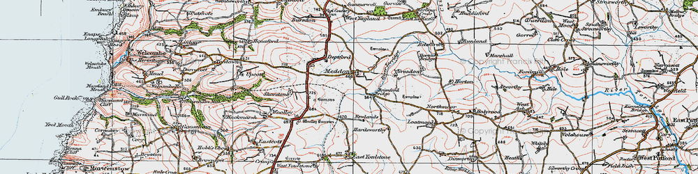 Old map of Meddon in 1919
