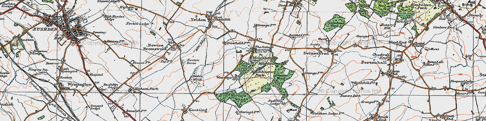 Old map of Melchbourne in 1919