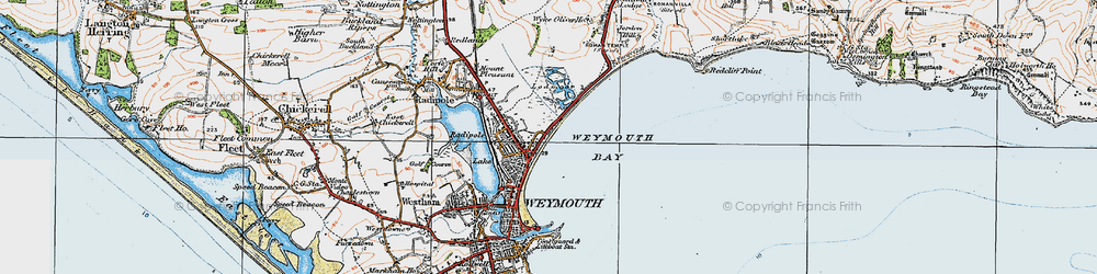Old map of Weymouth Bay in 1919