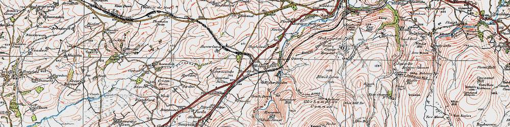 Old map of West Okement River in 1919