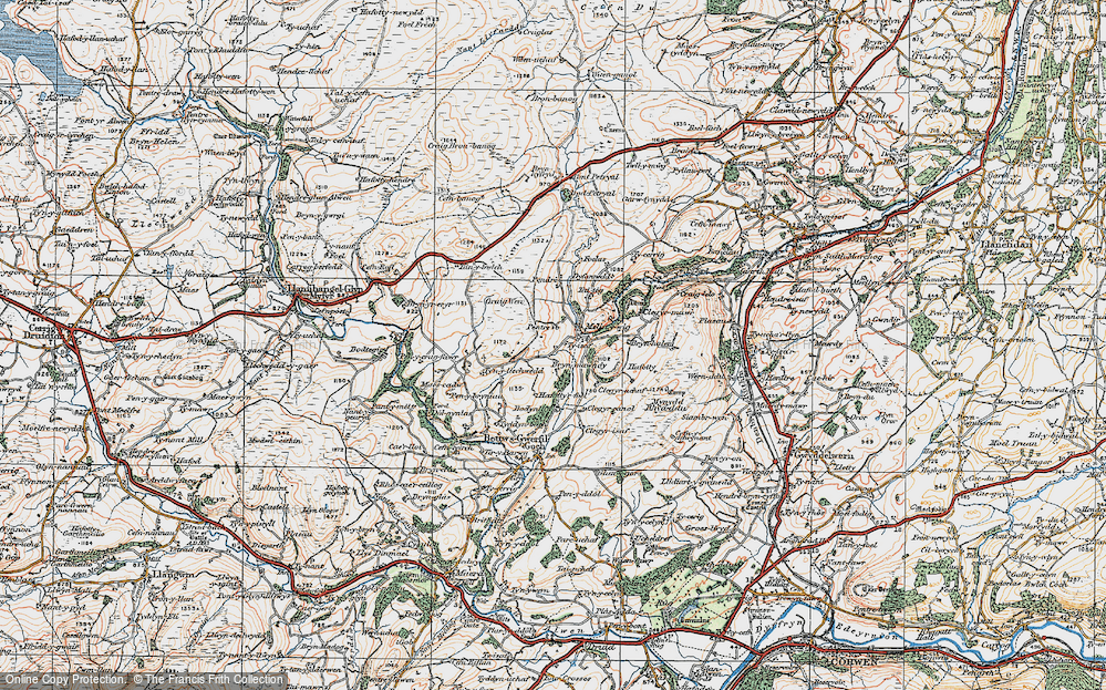 Old Map of Historic Map covering Brynhalen in 1922