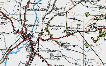 Old map of Melksham Forest in 1919
