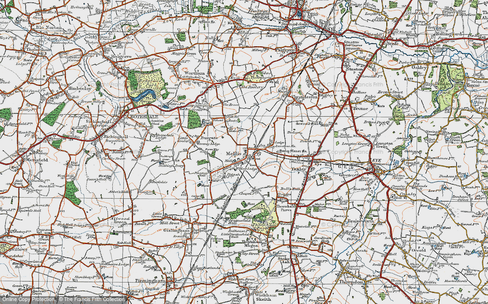 Old Map of Historic Map covering Yaxley Manor House in 1920