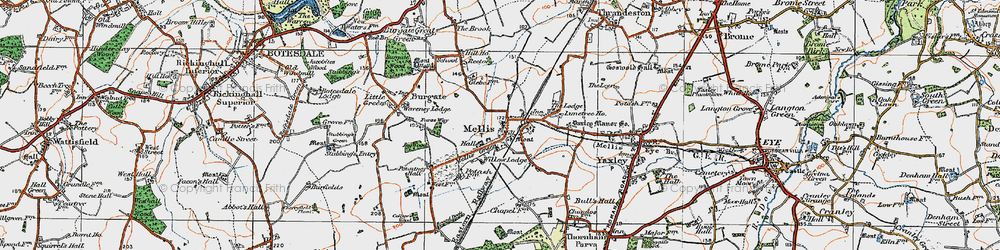 Old map of Mellis in 1920