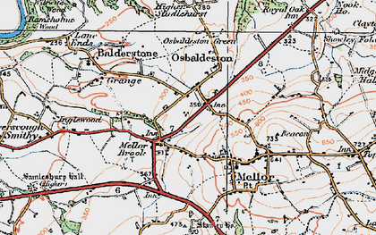 Old map of Mellor Brook in 1924