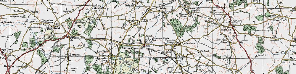 Old map of Melton Constable in 1921