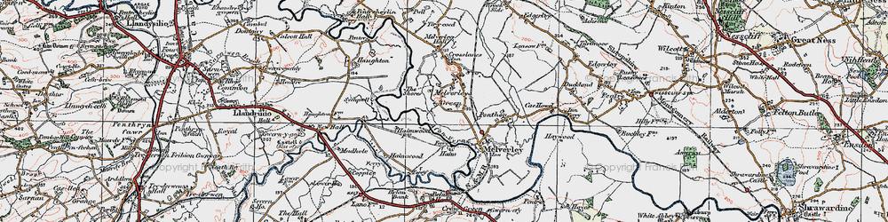 Old map of Melverley Green in 1921