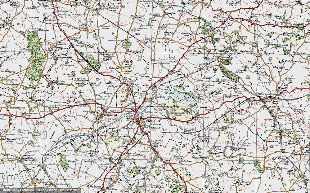 Old Map of Historic Map covering Aqualate Mere in 1921