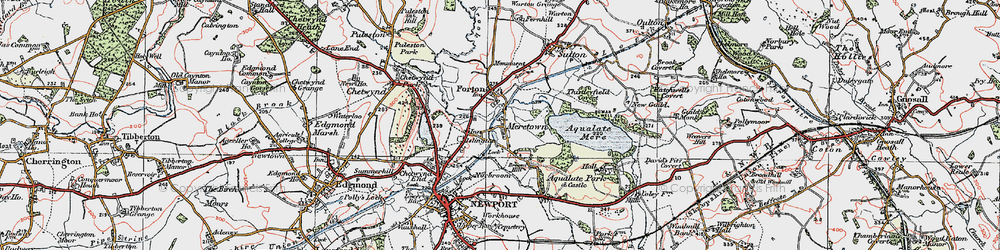 Old map of Aqualate Mere in 1921