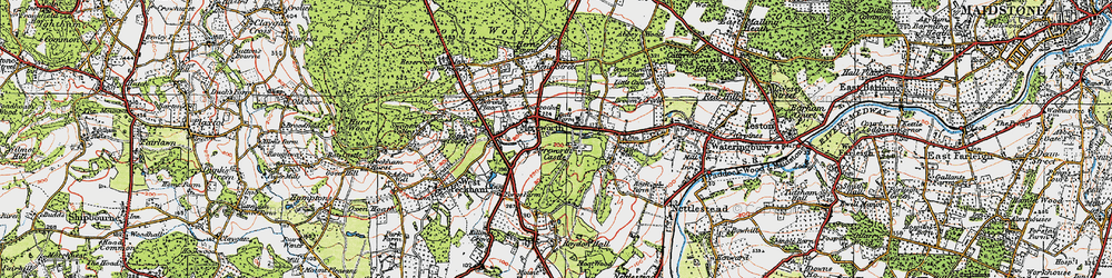 Old map of Mereworth in 1920