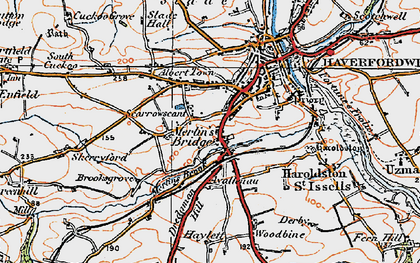 Old map of Merlin's Bridge in 1922