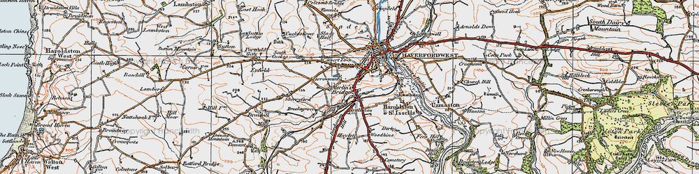 Old map of Merlin's Bridge in 1922